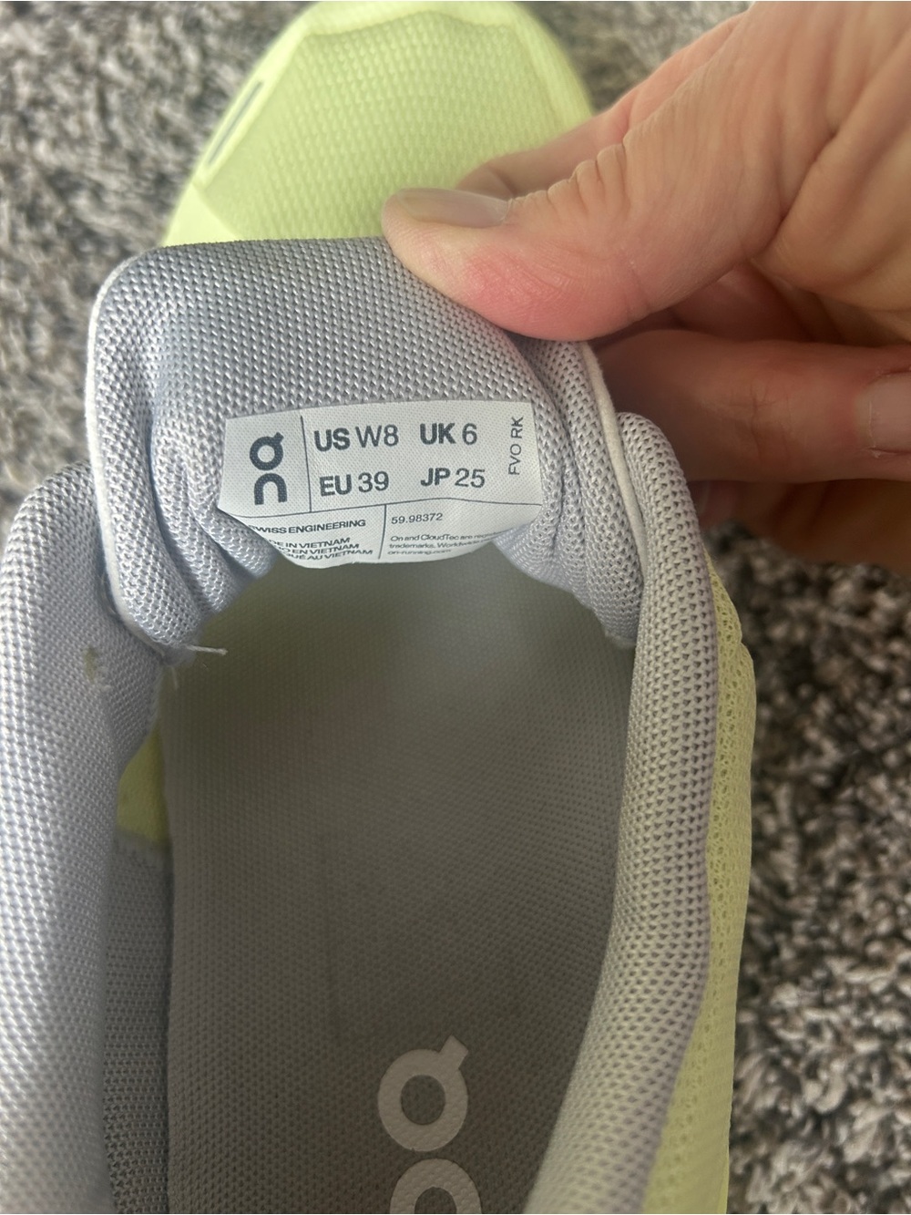 On Running Ladies' neon Yellow and Gray Cloudrunner Sneakers - Picture 4 of 4